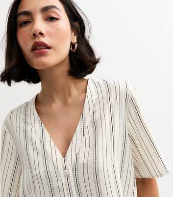 Cream Striped Button Up Top