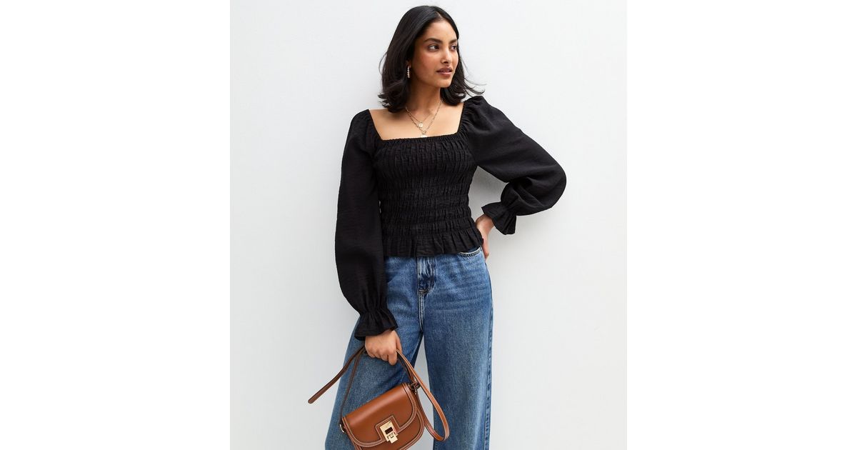 Shirred Long Sleeve Top