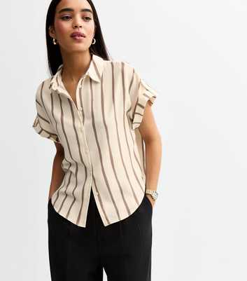 Cream Striped Short Sleeve Shirt