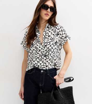 Black Western Print Short Sleeve Shirt
