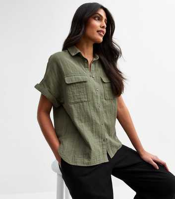 Khaki Striped Flap Pocket Shirt