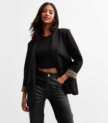 Gini London Black Leopard Cuff Blazer