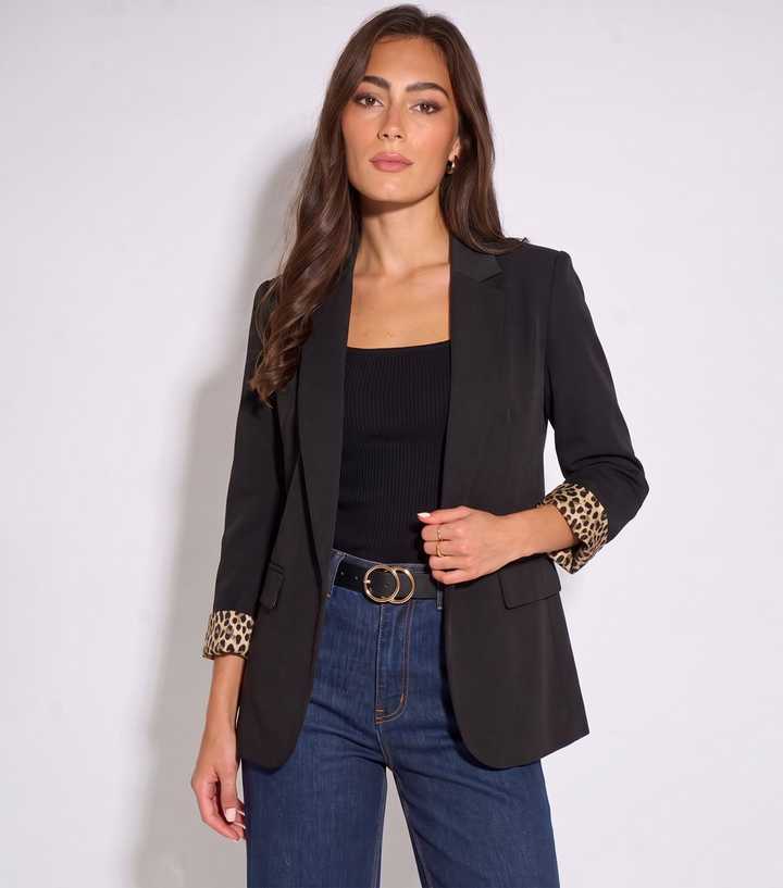 Gini London Black Leopard Cuff Blazer