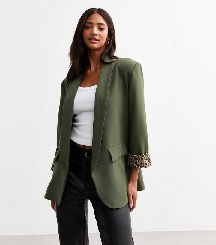 Gini London Green Leopard Cuff Blazer