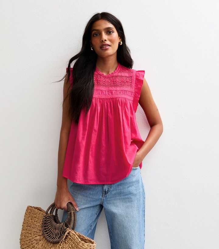 Pink Lace Panelled Sleeveless Top