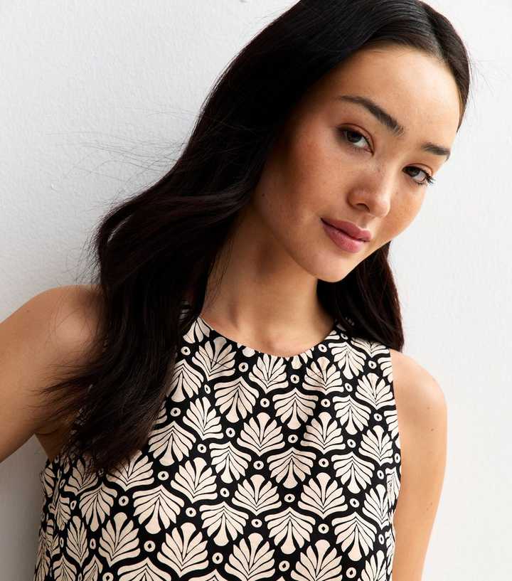 Black Floral Print Sleeveless Top