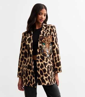 Gini London Brown Leopard Print Blazer 