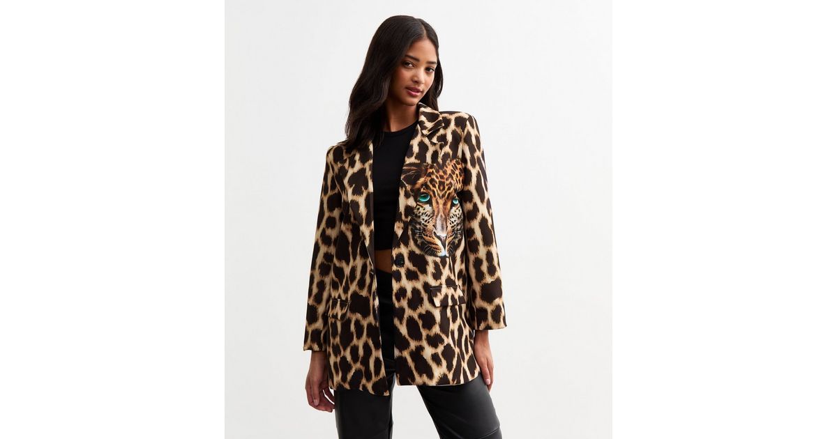 Gini London Brown Leopard Print Blazer New Look