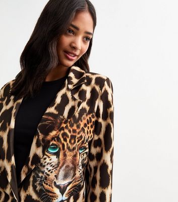 Gini London Brown Leopard Print Blazer New Look