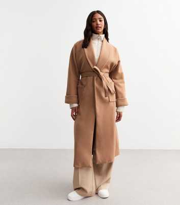 Gini London Camel Oversized Belted Longline Coat 