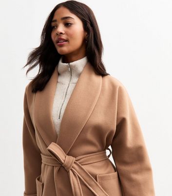 Gini London Camel Oversized Belted Longline Coat New Look