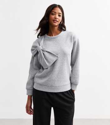 Gini London Grey Oversized Bow Jersey Jumper