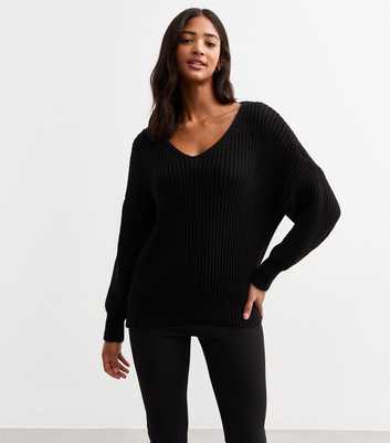 Gini London Black V Neck Chunky Knit Jumper