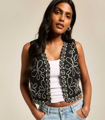 Black Floral Embroidered Waistcoat