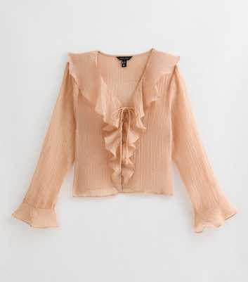Light Pink Ruffled Tie Neck Blouse