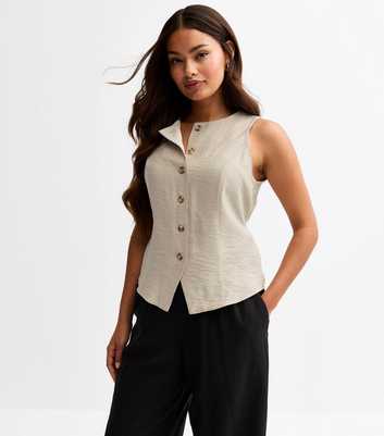 Petite Stone Crew Neck Woven Waistcoat