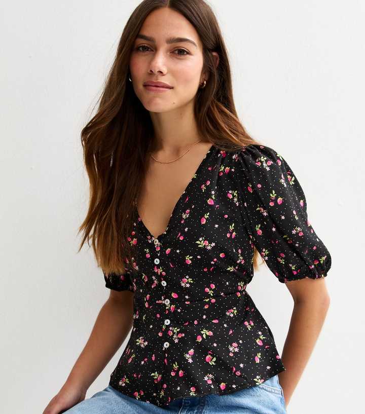 Petite Floral-Print Boat-Neck Top main image 0