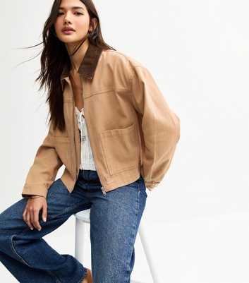 Tan Contrast Collar Barn Jacket