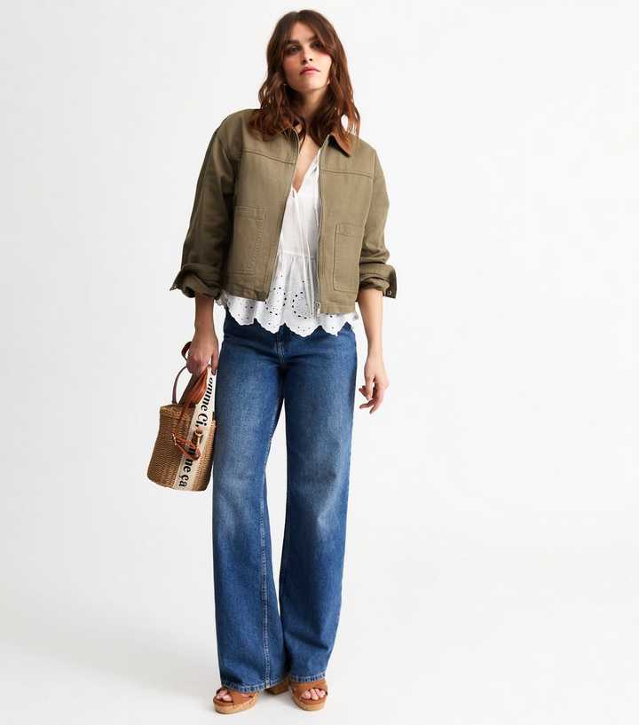 Olive Green Contrast Collar Barn Jacket
