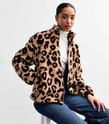 Brown Leopard Print Borg Jacket 