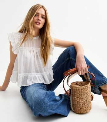 White Ruffle Trimmed Semi Sheer Top