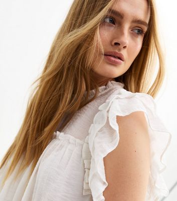 White Ruffle Trimmed Semi Sheer Top | New Look