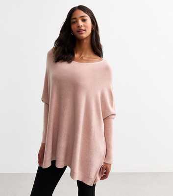 Gini London Pink Oversized Batwing Ribbed Jumper