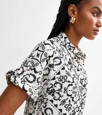 Tall Black Western Print Short Sleeve Resort Shirt