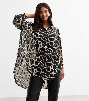 Gini London Black Oversized Abstract Print Chiffon Shirt