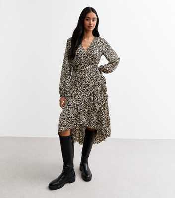 Gini London Leopard Print Satin Wrap Dress