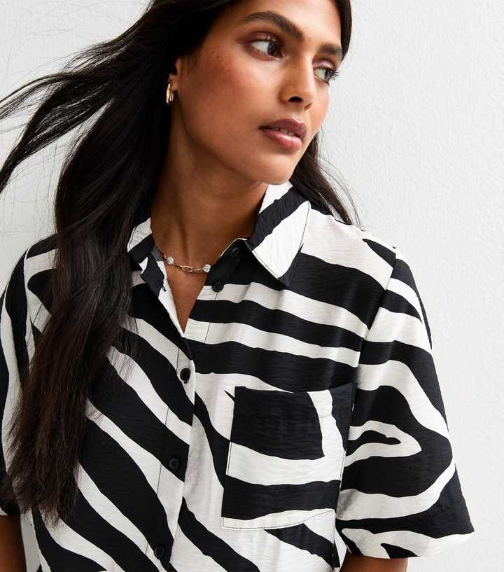 Black Zebra Print Oversized Shirt