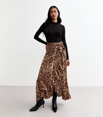 Gini London Brown Leopard Print Satin Wrap Skirt New Look