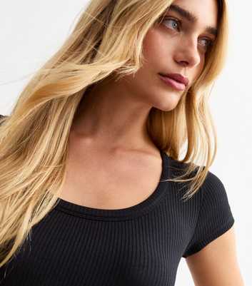 Black Scoop Neck Rib Jersey T-Shirt