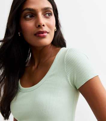 Mint Green Scoop Neck Rib Jersey T-Shirt