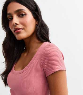 Pink Scoop Neck Rib Jersey T-Shirt