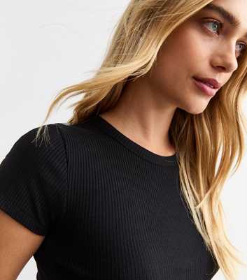 Black Crew Neck Rib Jersey Top