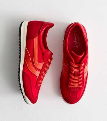 Red Faux Brushed Suede Panelled Trainers