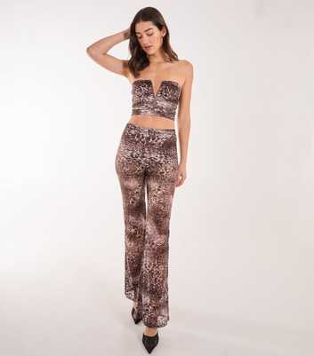 Pink Vanilla Brown Leopard Print Lace Flared Trousers