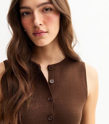 Brown Long Split Hem Knit Vest | New Look