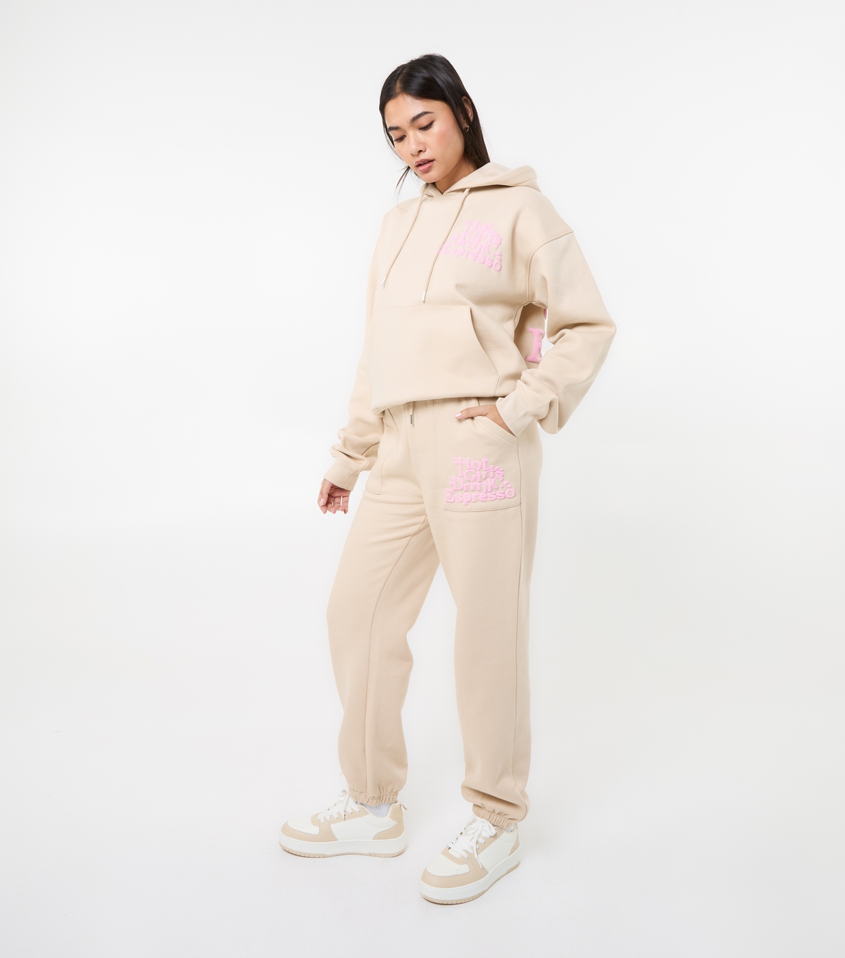 Women's Stone Hot Girls' Drink Espresso Printed Joggers Pink Vanilla New Look