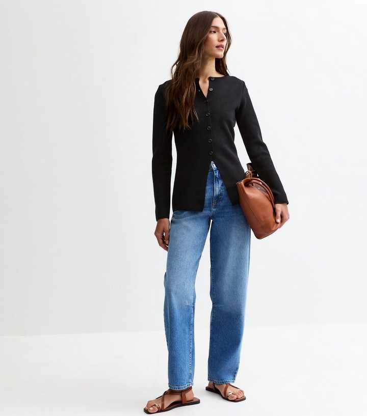 Black Crew Neck Longline Cardigan