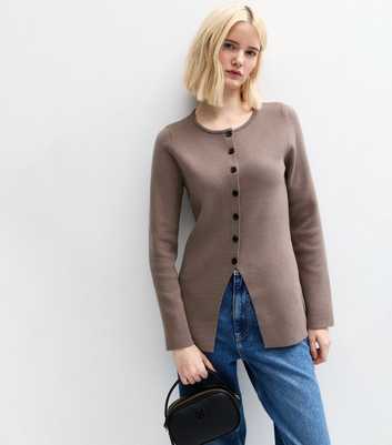 Mid Brown Crew Neck Longline Cardigan