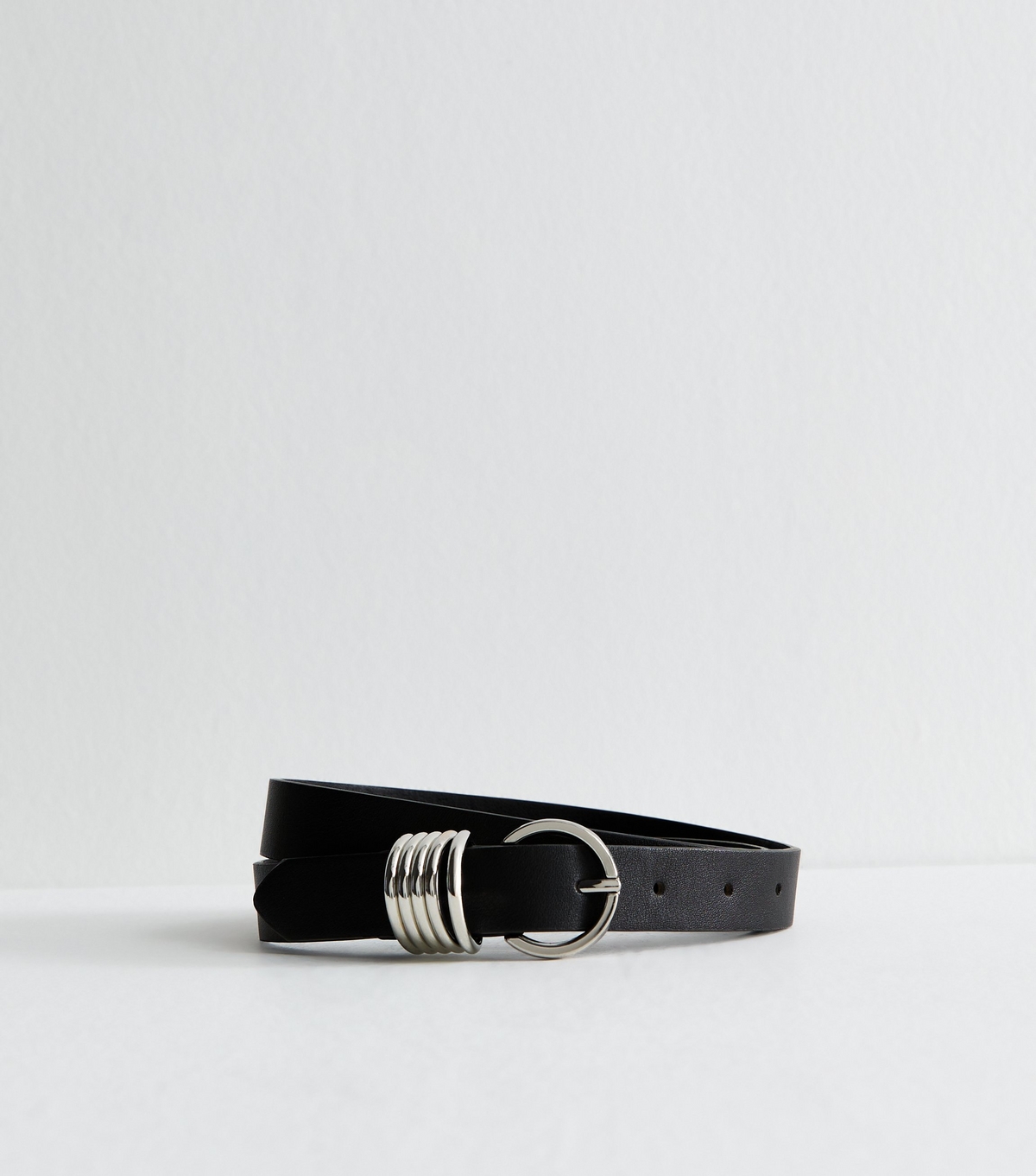 Black Faux Leather Multi Ring Keeper Detail Belt New Look