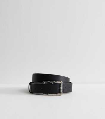 Black Textured Buckle Faux Leather Belt