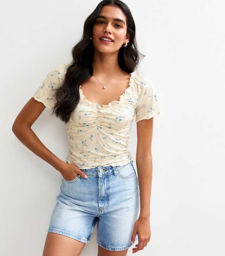 White Floral Print Off The Shoulder Top