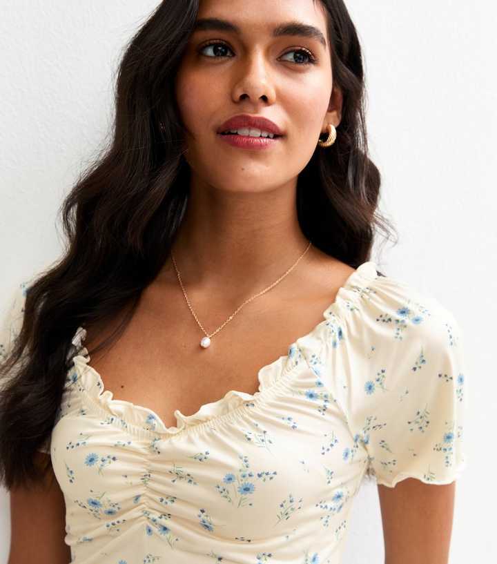 White Floral Print Off The Shoulder Top