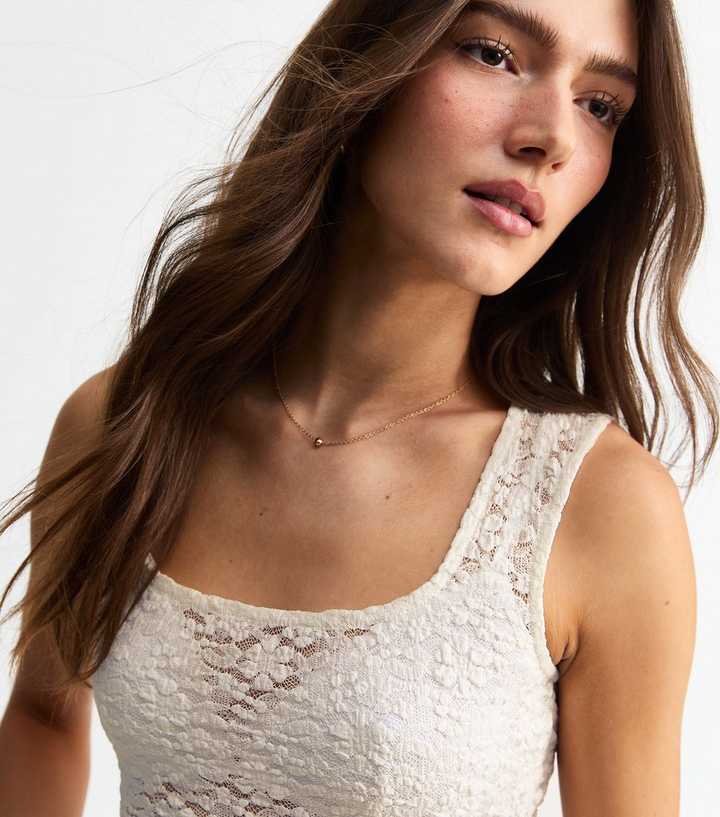 White Semi Sheer Lace Vest