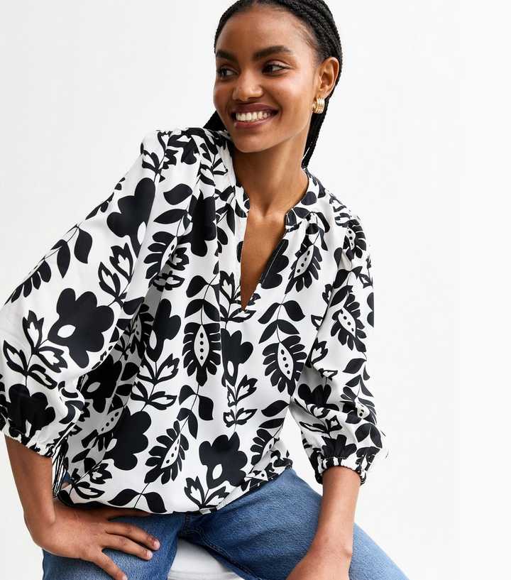 Tall White Floral Print Top