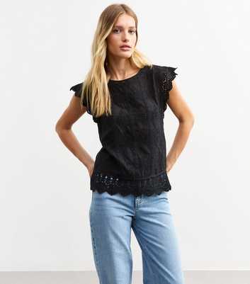 Black Crochet Detail Scallop Edge Blouse