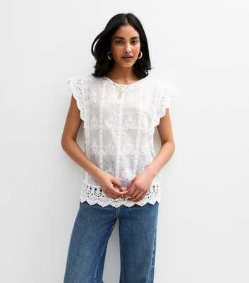 White Crochet Detail Scallop Edge Blouse